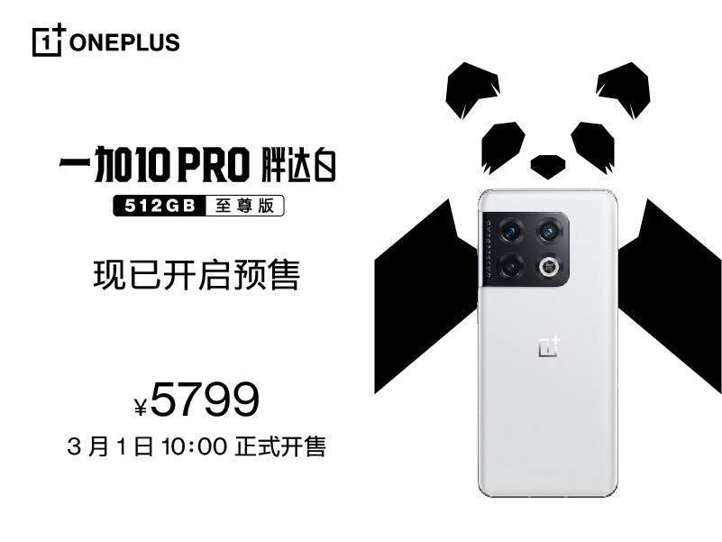 方面|一加 10 Pro 胖达白 512GB 至尊版 3 月 1 日开售：售价 5799 元