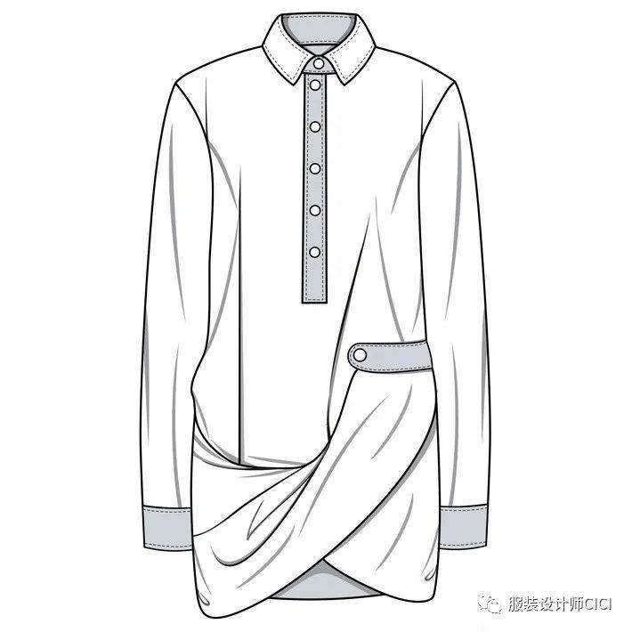 公众 180款-衬衫款式图大全！【服装平面款式图线稿】