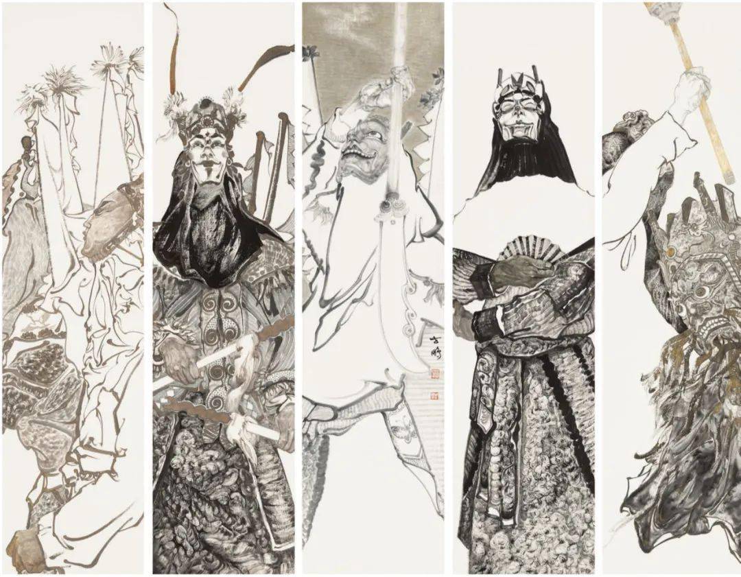 胡世鹏 黔中地戏 中国画 140cm×35cm×5 贵州胡良