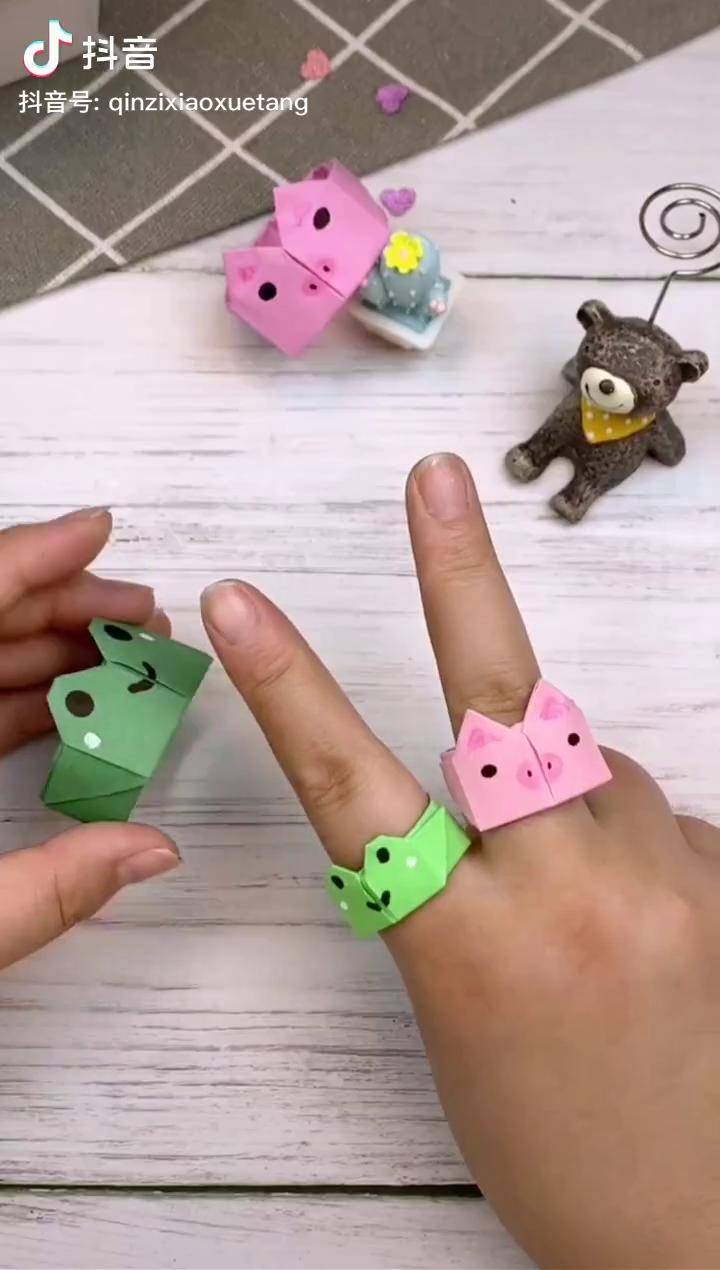 青蛙小猪小戒指简单好折手工折纸教程动手动脑折纸玩具抖音热门创意萌