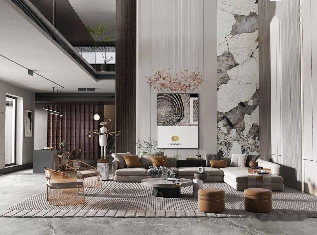 别墅中空客厅背景墙怎么设计?99%的人选择大理石!