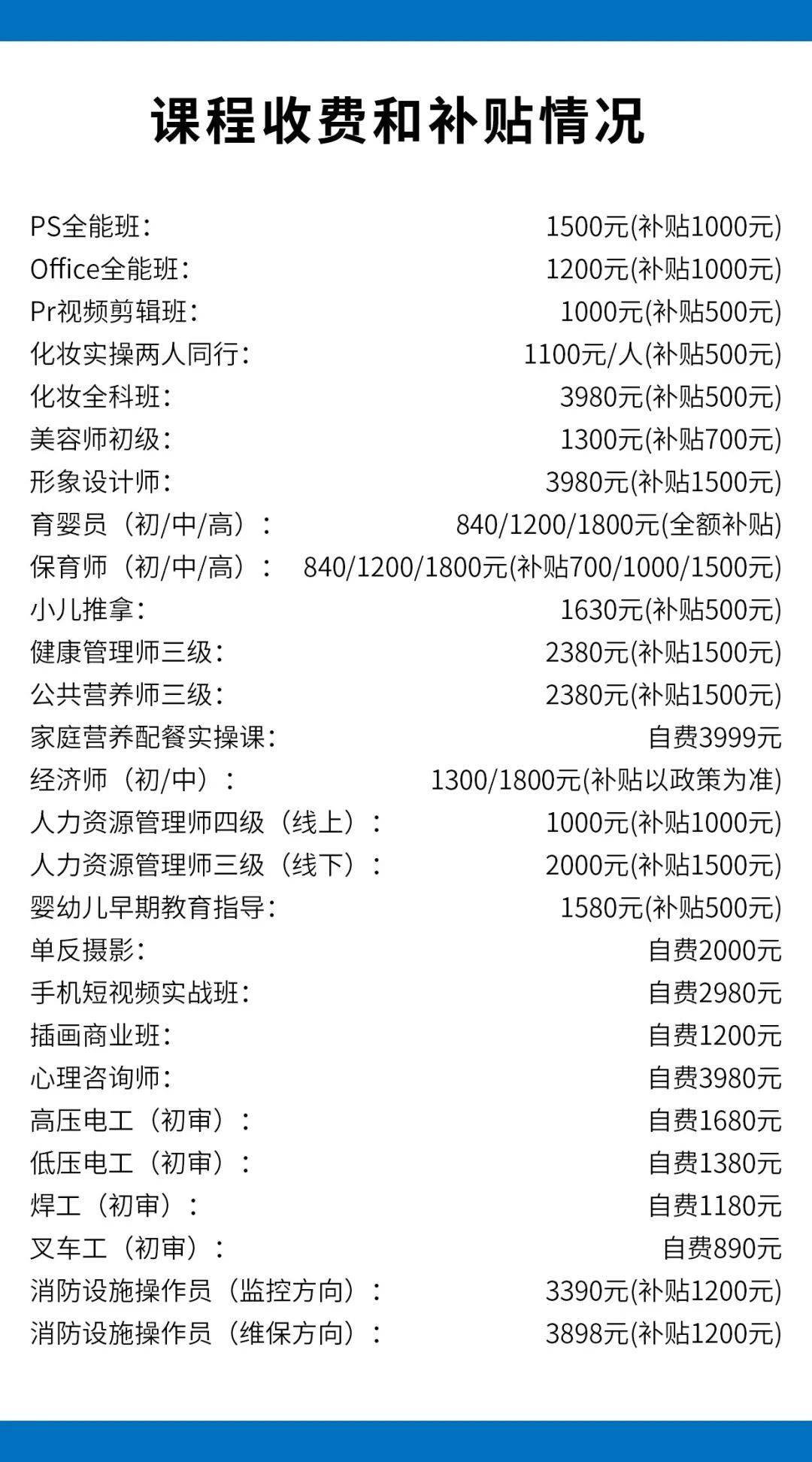 形象|政府补贴培训费，家庭教育、公共营养师、健康管理师、人力资源等20多项培训，每人每年3次补贴机会