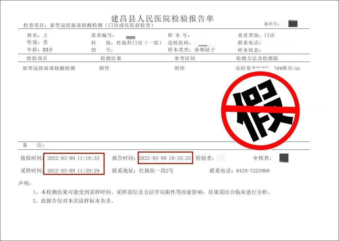 朝阳2人给核酸报告p图被拘留