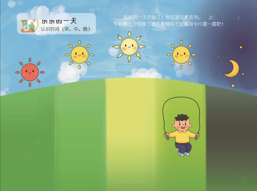 你们知道乐乐在早晨,上午,中午,下午和晚上分别做了哪些事情吗?