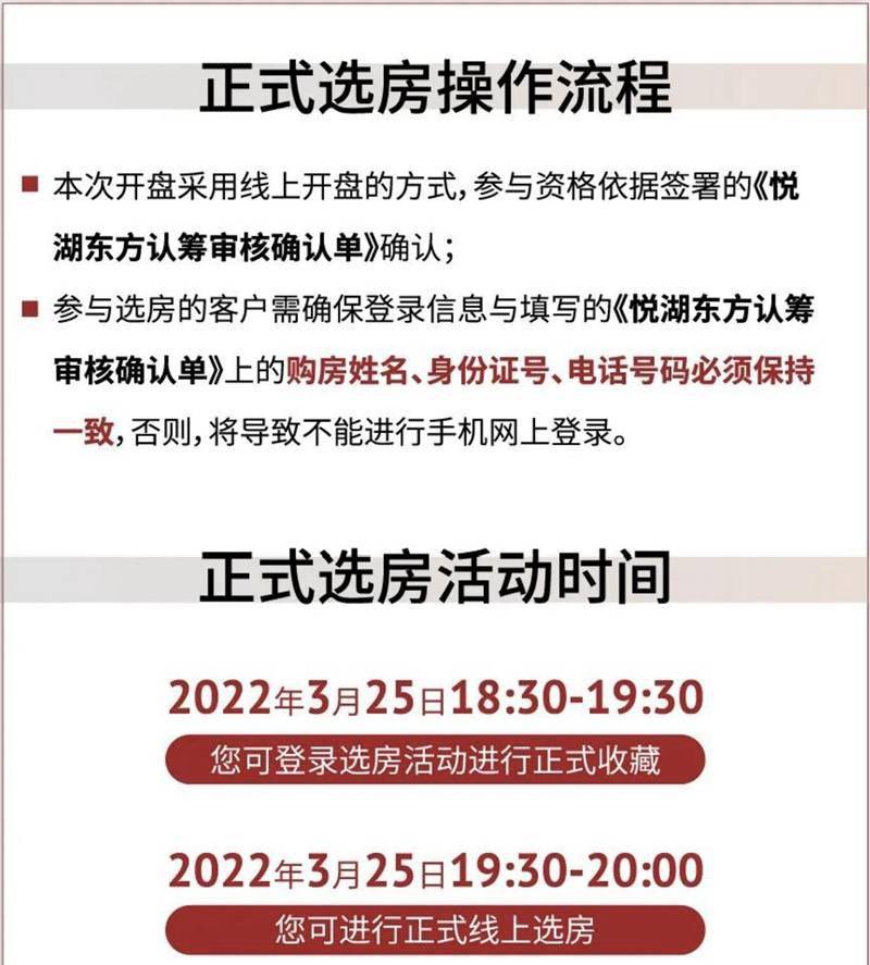 參與資格依據簽署的《認籌審核確認單》確認;參與選房的客戶需確保