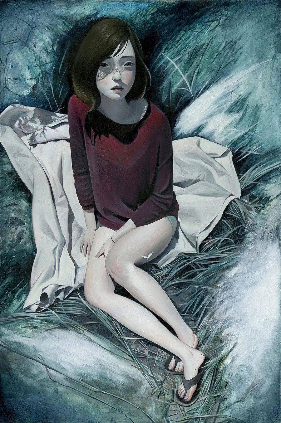 胆小慎点美女画家靠看恐怖片找灵感笔下少女阴郁诡异网友吓到像贞子