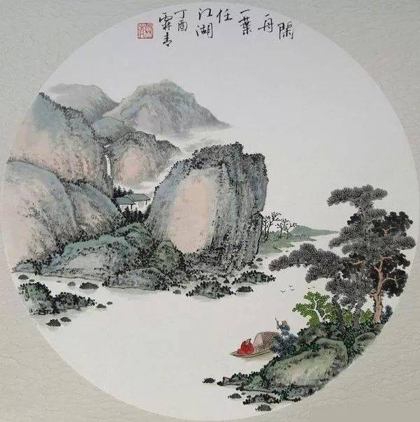 一组别有趣味的精致工笔山水画小团扇