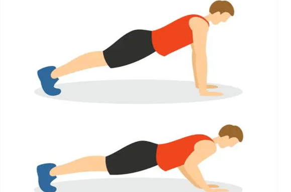 动作要求:起始位置:面朝下俯撑在地板上,身体挺直,腹部收紧,脚尖着地
