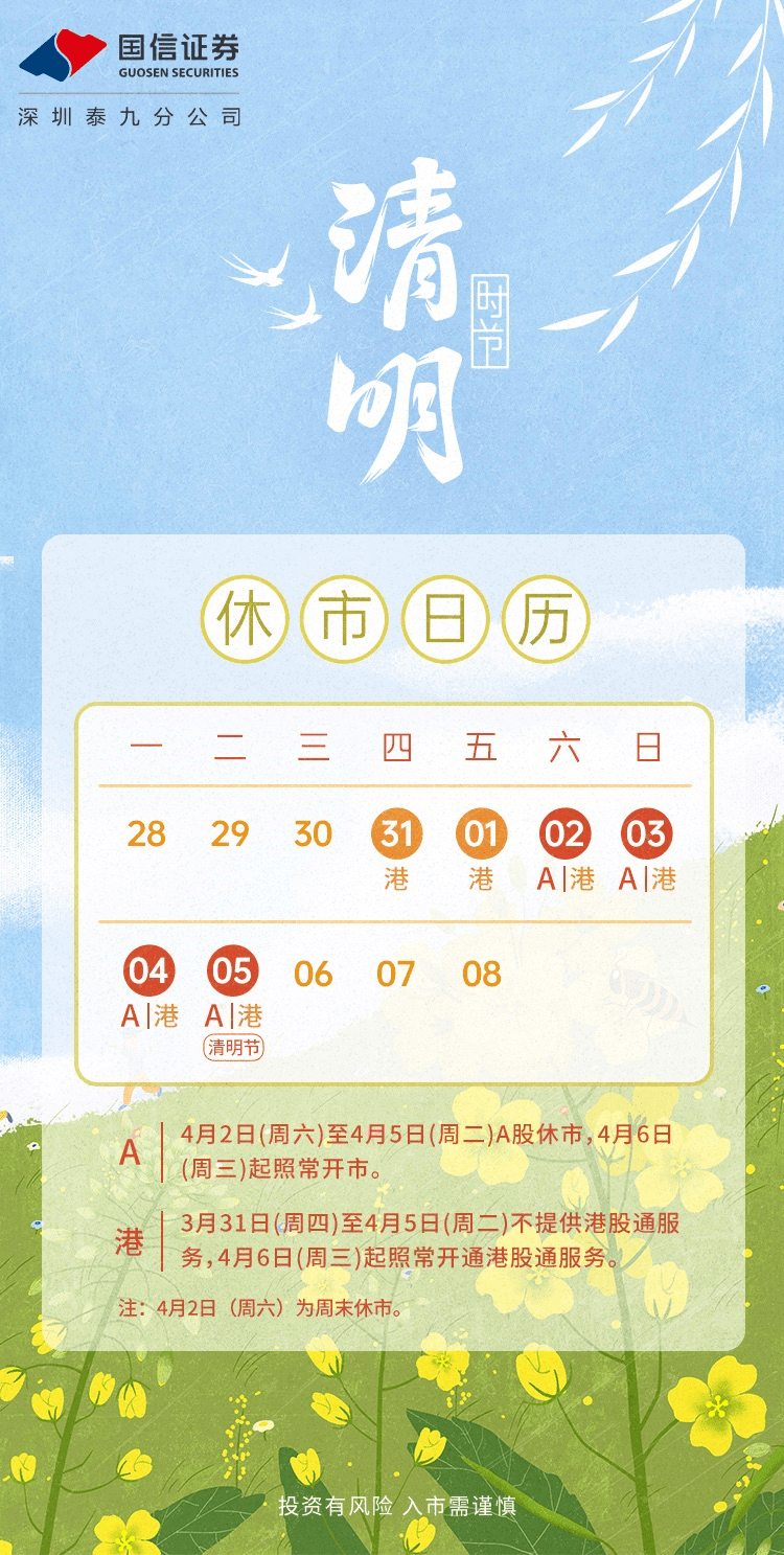 2022清明节休市公告