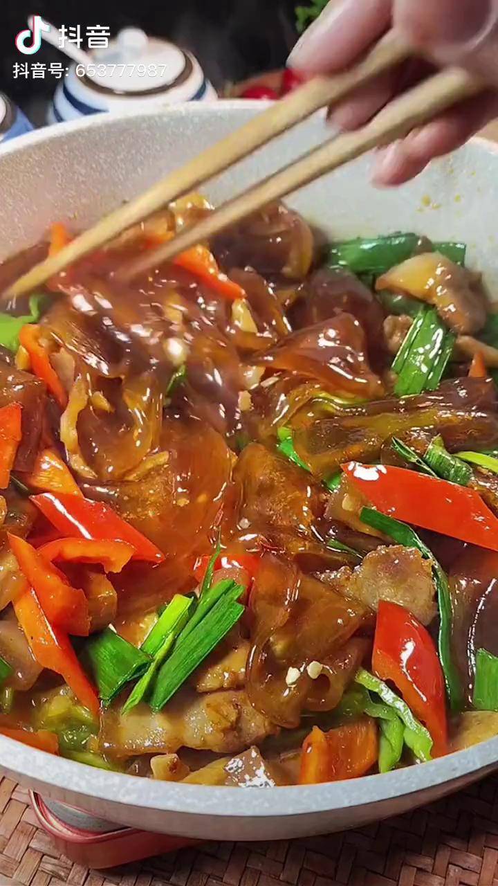 五花肉炒山药粉皮山药粉皮抖音美食