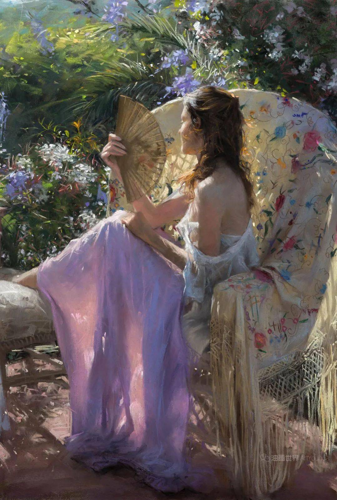 油画欣赏地中海温暖的阳光和婀娜多姿背影的美人令人陶醉