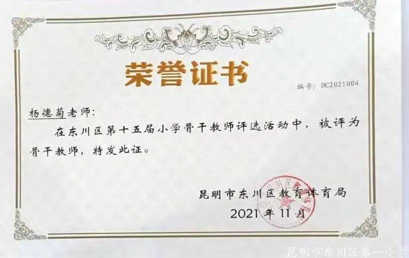 杨德菊,马欢,毕婷,李兴燕5位青年教师被评为东川区第十五届骨干教师