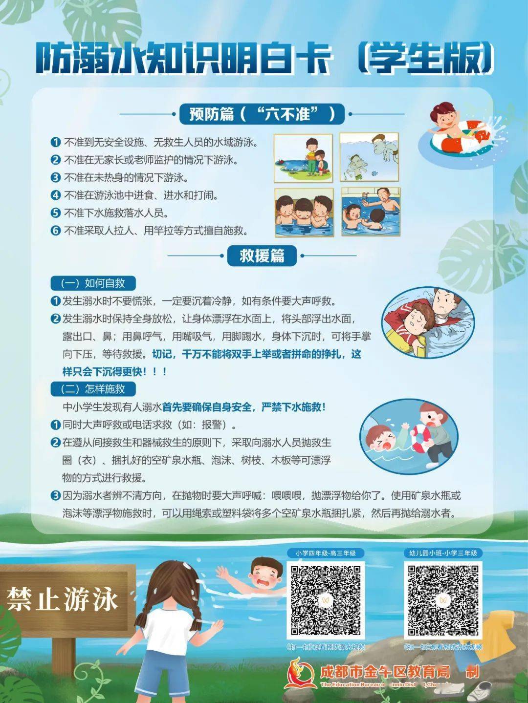 (领取明白卡,学会预防溺水小知识~)家长朋友和同学们请快快查收《防