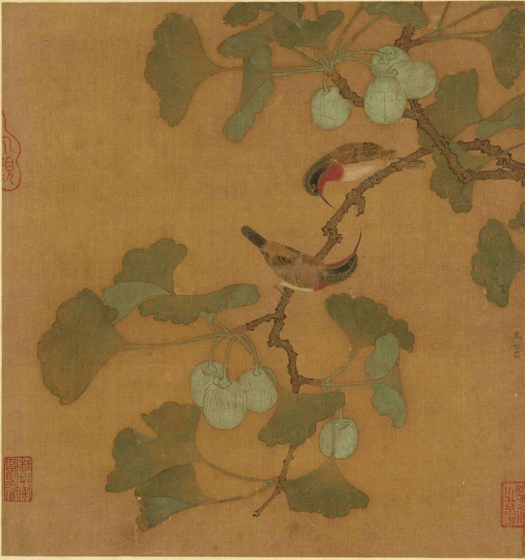 赏画马世昌银杏翠鸟图