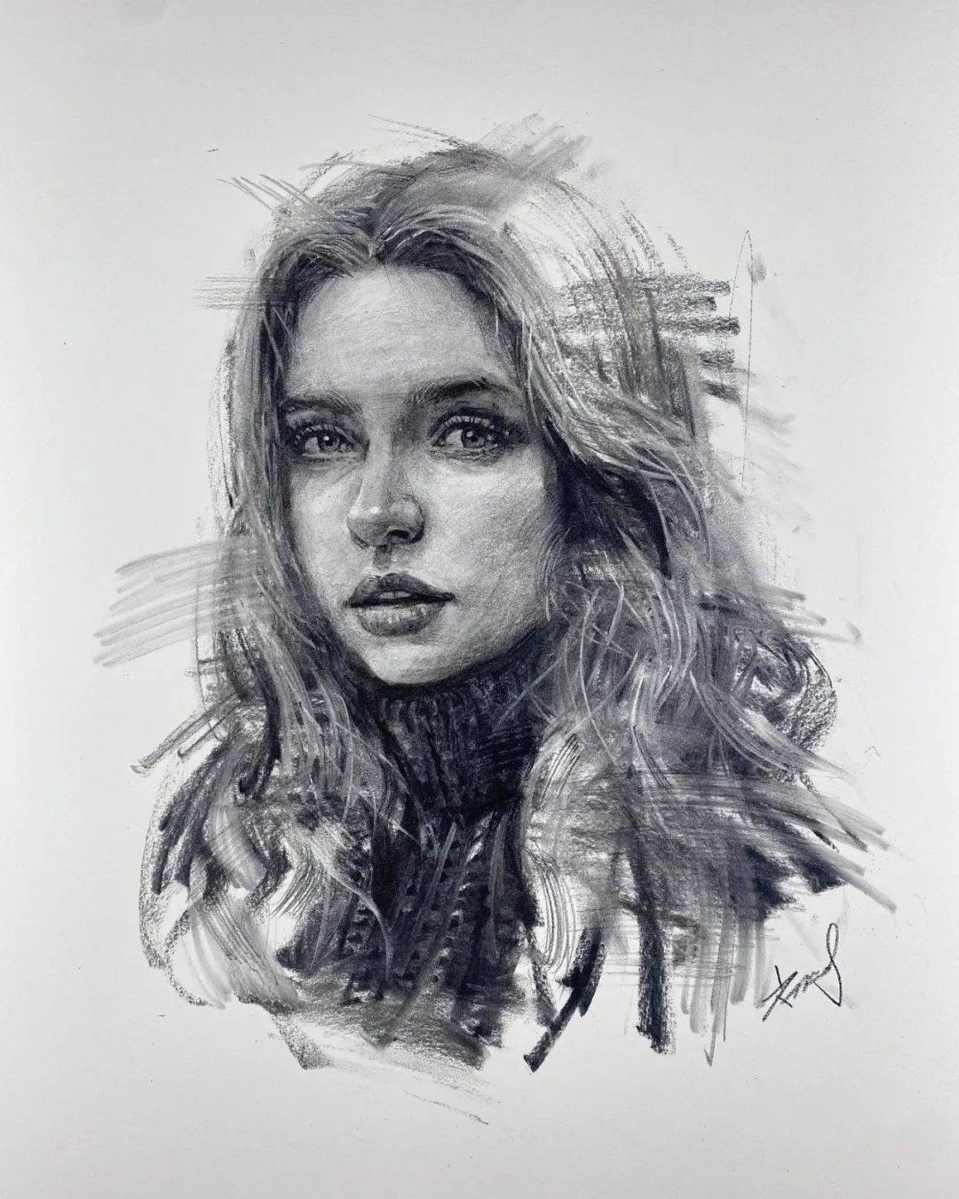 豪放挥洒的素描笔触雄浑有力看一百遍的我还是画不出来