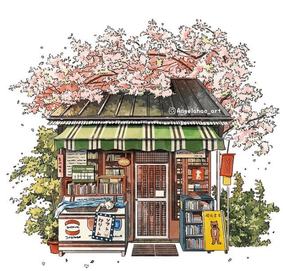 街边小店 街景 建筑物 水彩插画