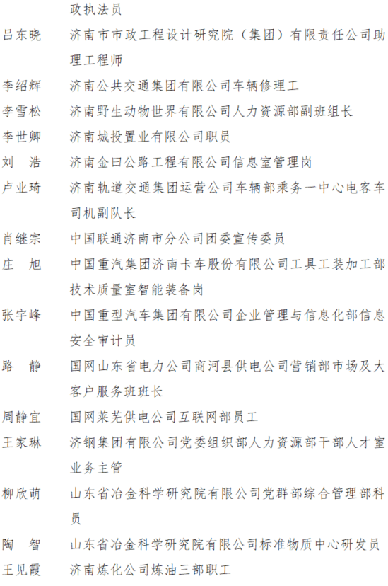 (共計100名)2021年度濟南市優秀共青團員名單(共計100名)2021年度濟南