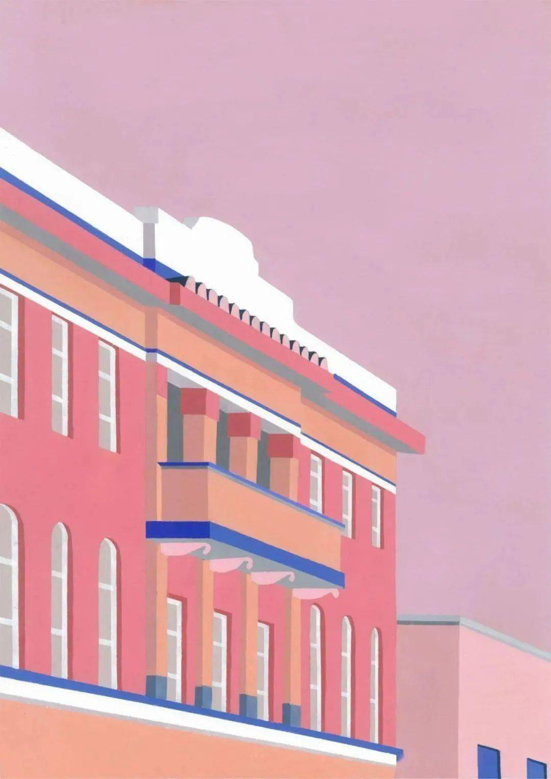 柔和色彩构成图案化的城市天际线