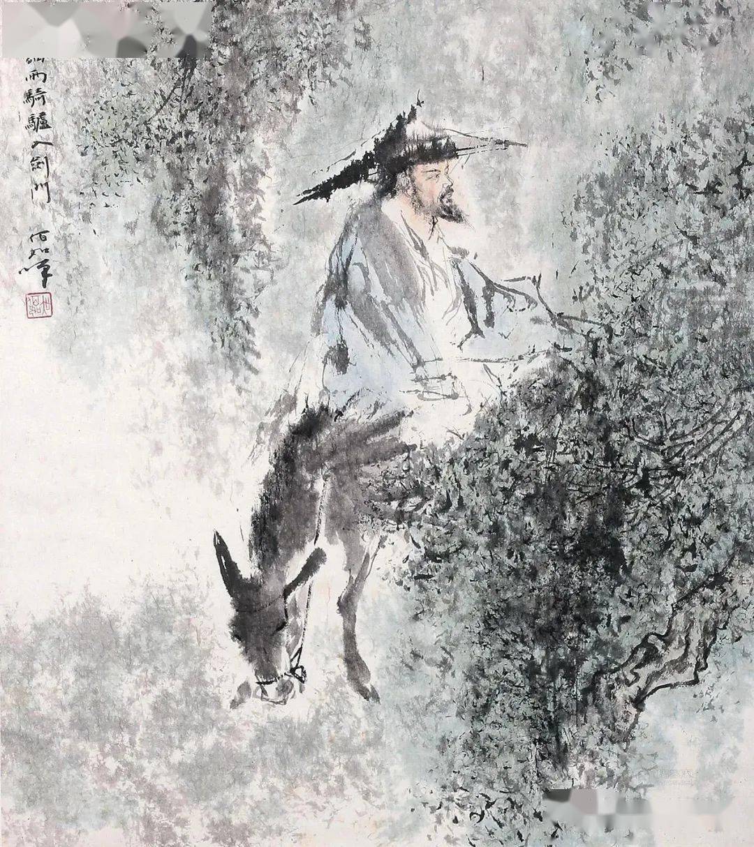 他的泼墨人物画笔恣纵肆墨韵磅礴