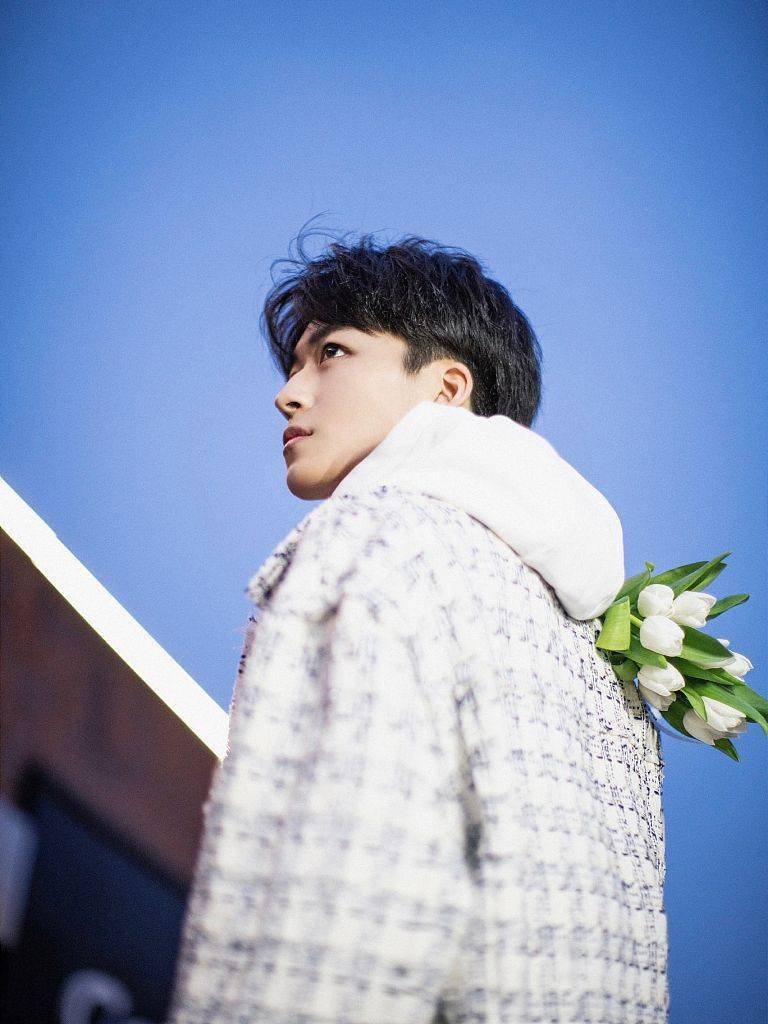 何洛洛最新写真曝光手拿郁金香光影幢幢勾勒少年模样