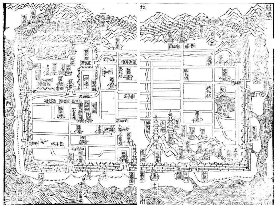 《嘉定赤城志》里,有一幅台州府城的罗城(大型城郭的外城)地图