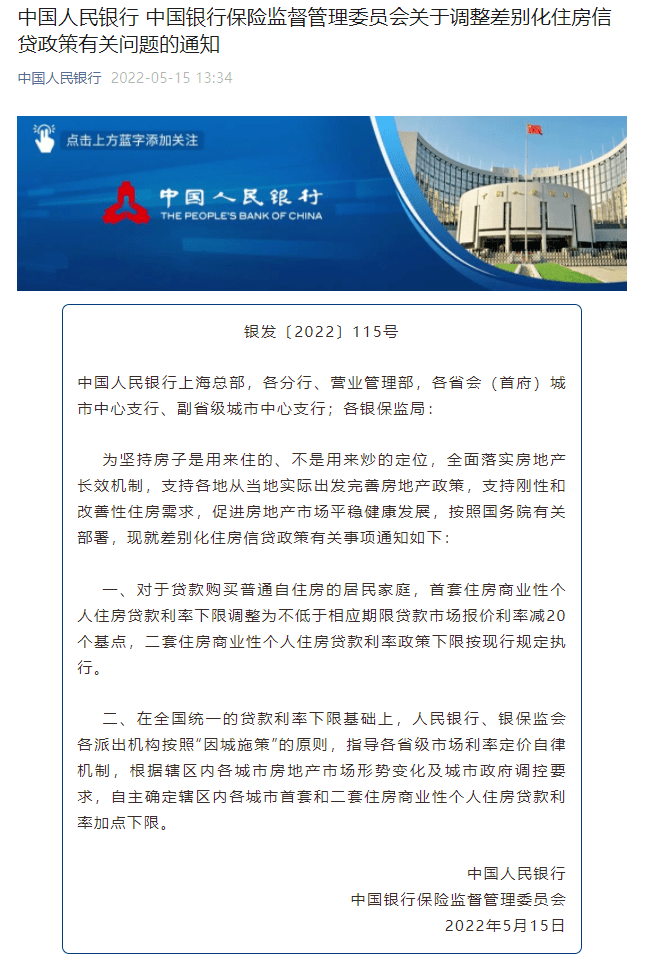 贷款利率加点下限。中国人民银行中国银行保险监督管理委员会2022年5月15日