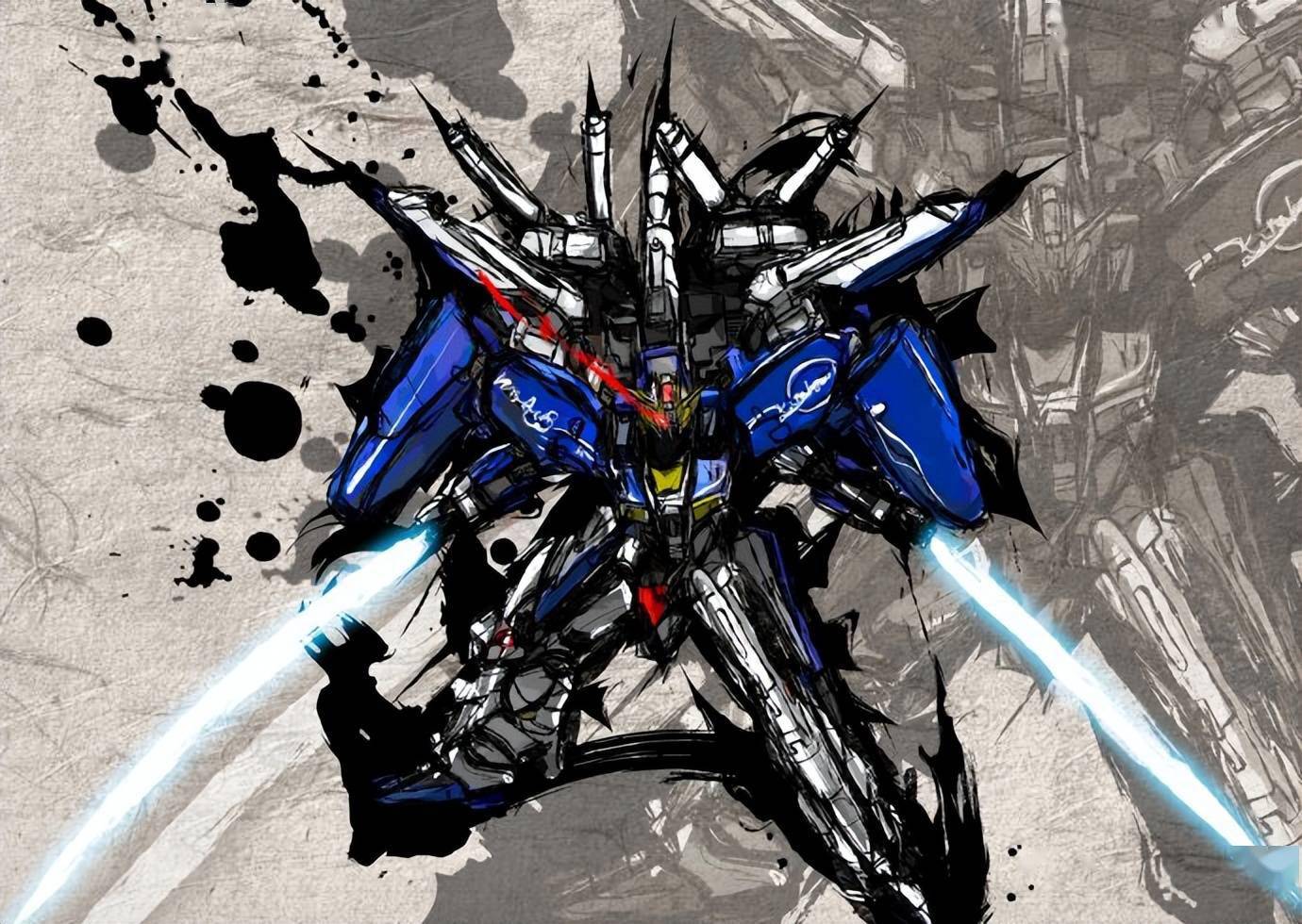 狂气的水墨风高达插画巴巴托斯狼王帅气十足