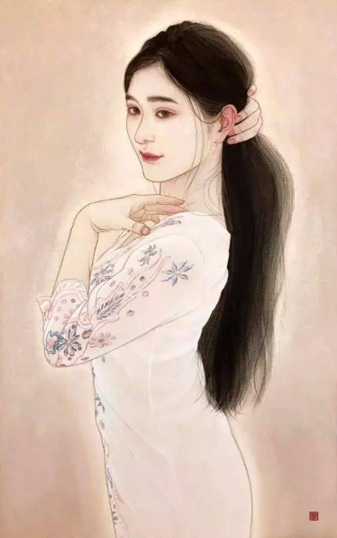 她的工笔人物造型唯美雅致,线条柔和流畅_人物画_作品_日本