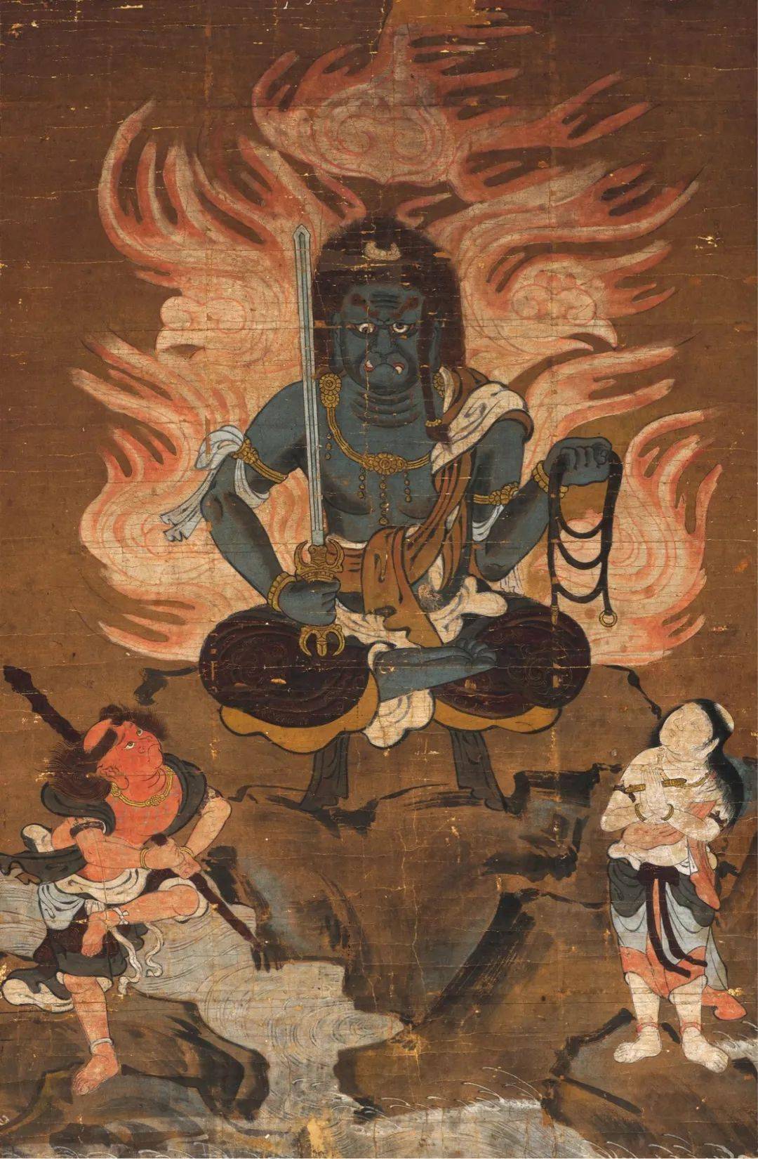 鉴赏日本国宝京都青莲院藏青不动明王二童子图