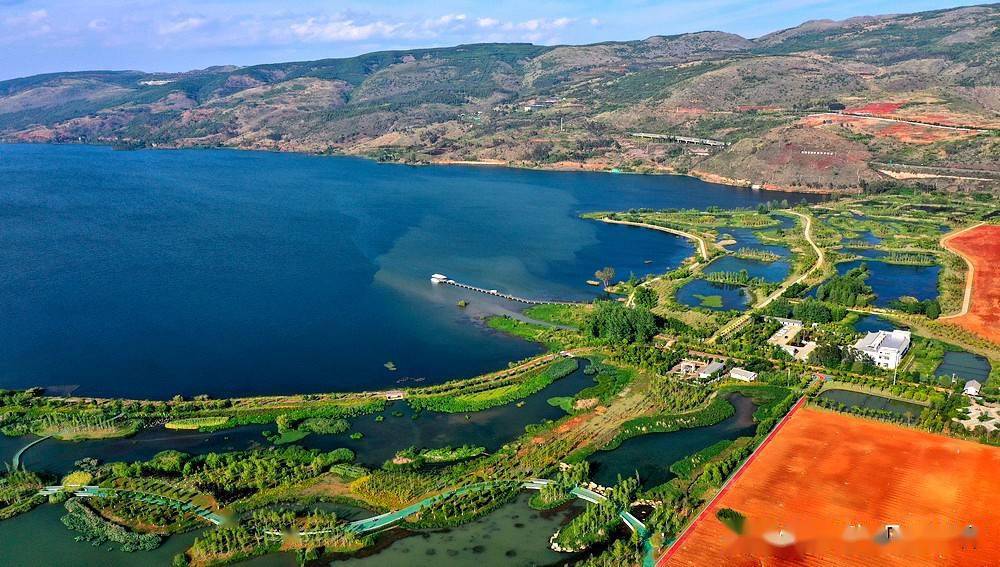 航拍:云南昆明阳宗海明湖湿地公园_水质_湖水_湖泊