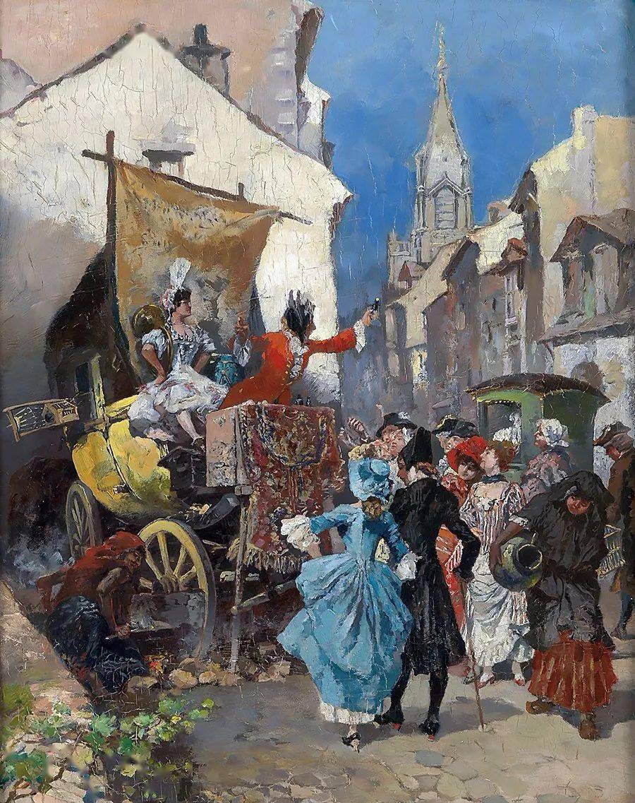 经典油画法式浪漫风格油画衣服质感人物神态表现得相当好