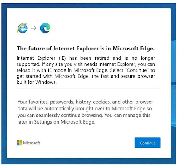 IE浏览器今起退役 强行打开后出现残忍一幕：微软称要彻底删除