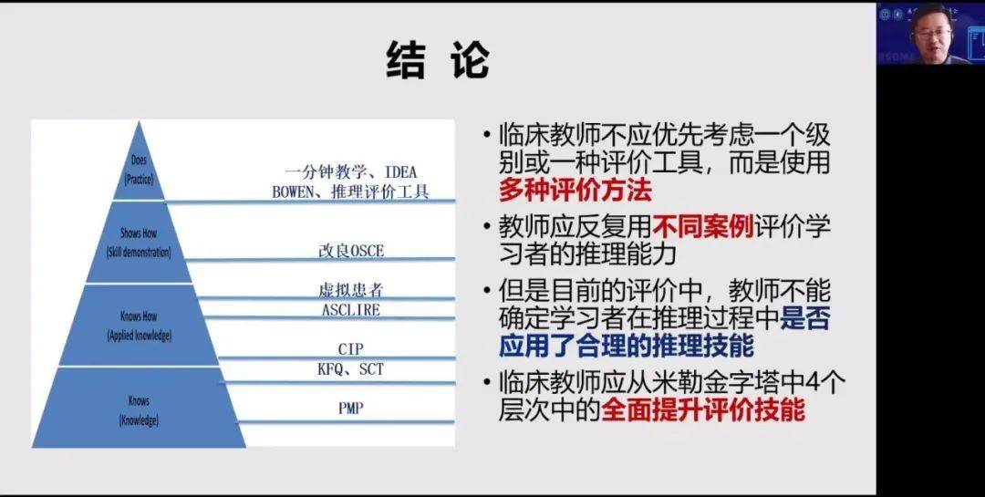 向阳老师分享了题为《临床推理评价——以米勒金字塔更高层为目标》