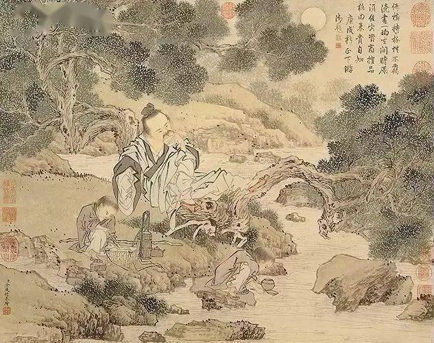 古画中的夏至,游山玩水,躺平喝茶_古人_沐清风_山石