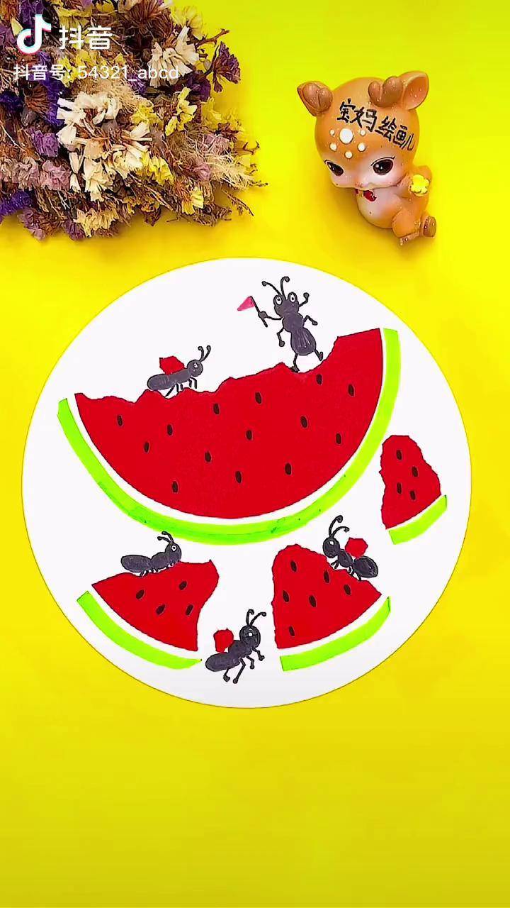 第590集儿童贴画适合幼儿园小朋友蚂蚁搬西瓜蚂蚁搬西瓜贴纸蚂蚁西瓜