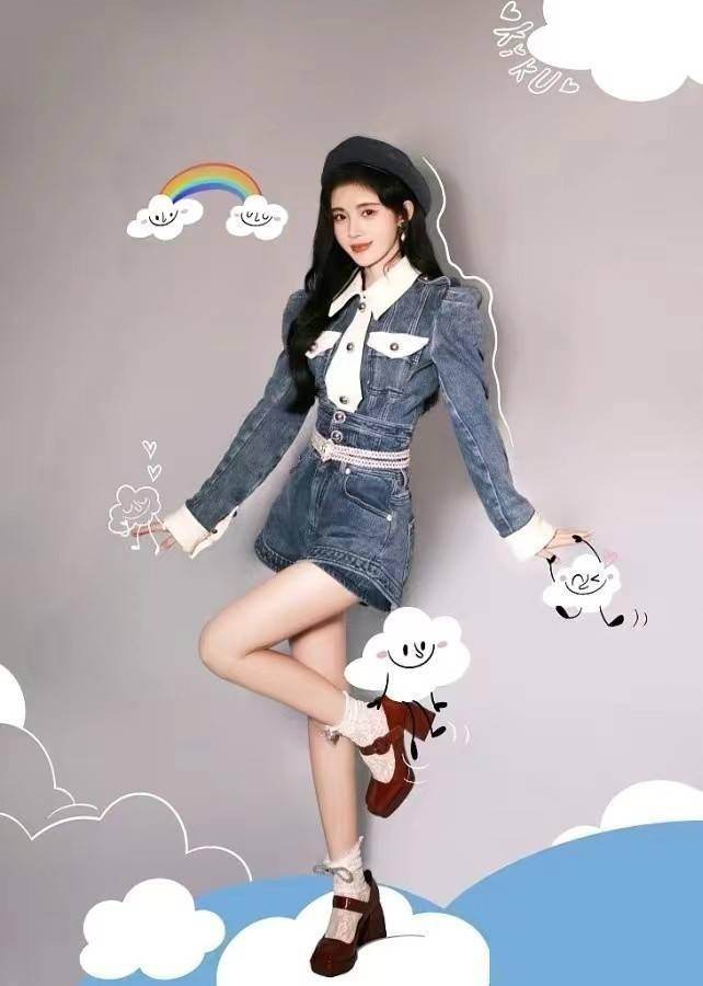 鞠婧祎走机场真的会穿印花衬衫搭配小短裙159身高看着可不像