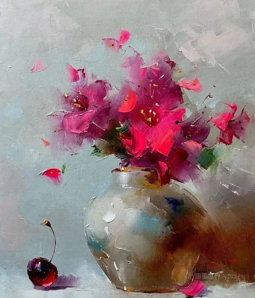 吉尔吉斯斯坦画家阿齐兹·苏莱曼诺夫刮刀油画作品