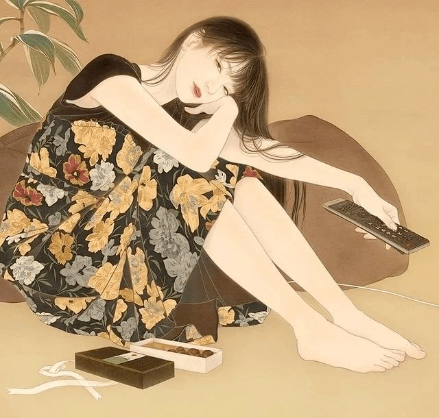 93年日本女画家，工笔女性看入迷，小露香肩，充满“诱人”的韵味，不输 