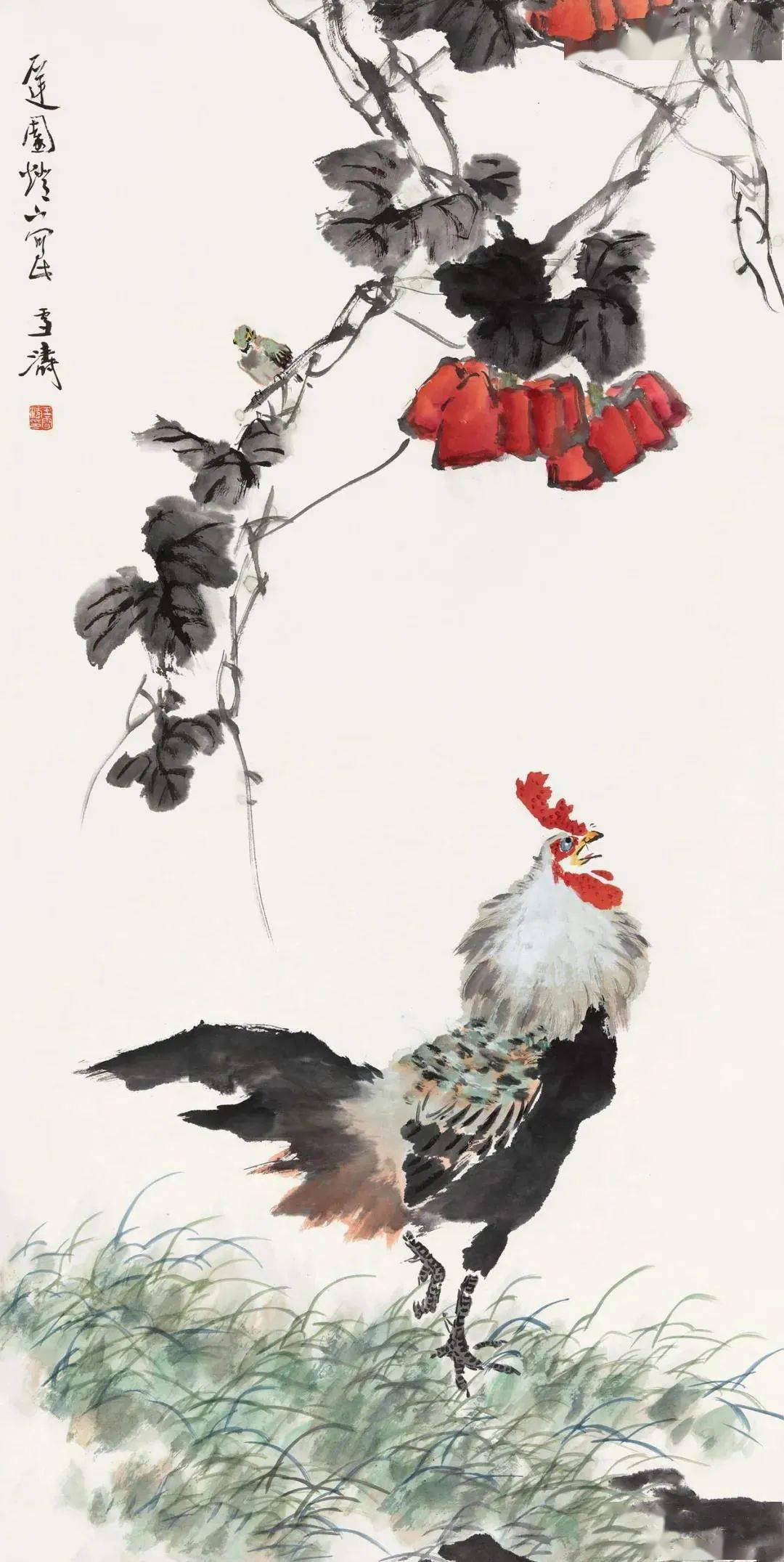 王雪涛小写意画鸡，真精神！_色彩_笔墨_对比