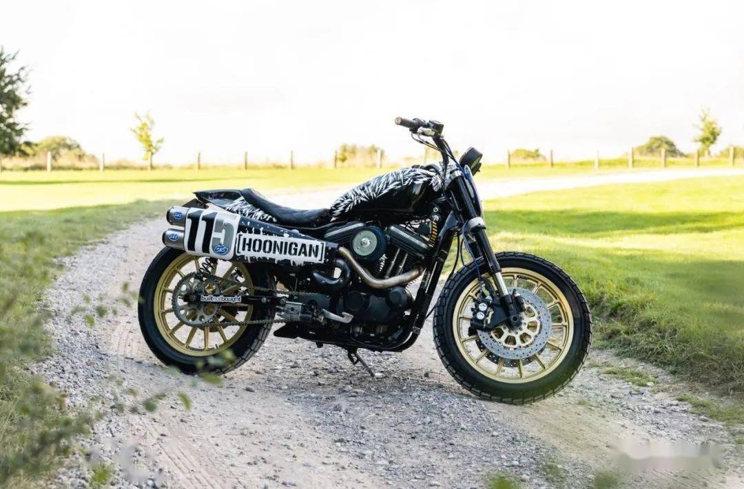 这是哈雷戴维森sportster 1200 street tracker,一款定制摩托车,其