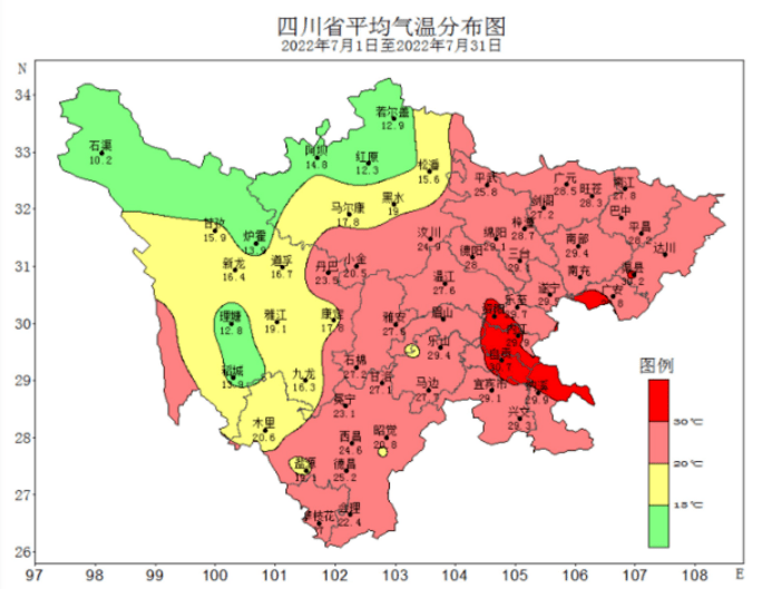 近日,据四川省气候中心数据显示,全省7月平均气温为25