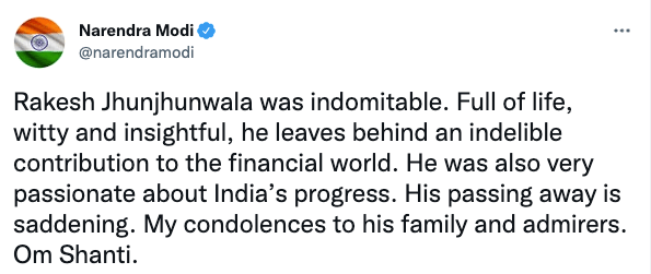 被称为“印度巴菲特”的亿万富翁拉克什·金君瓦拉去世，享年62岁