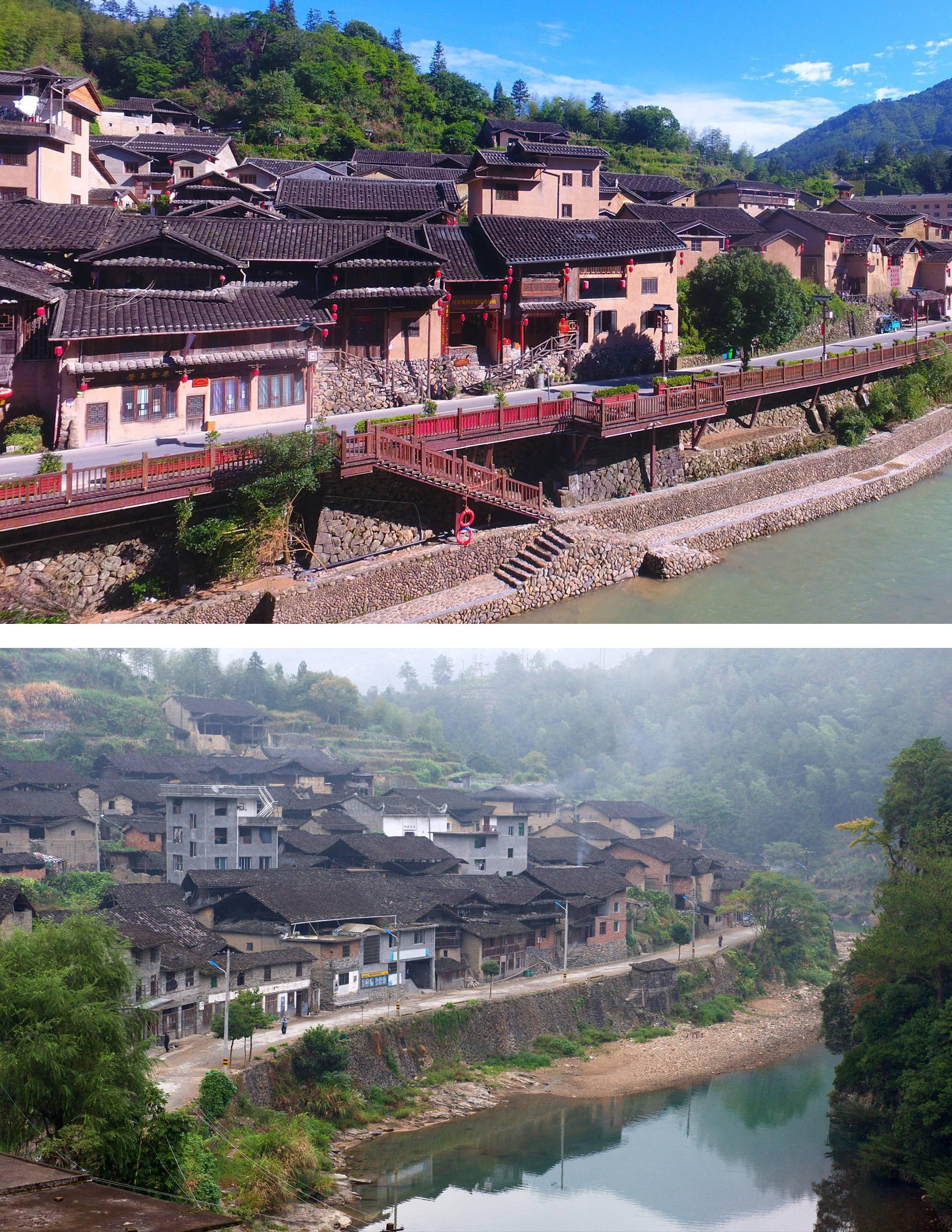 新华社照片,寿宁(福建),2022年8月16日村里那条路这是一张拼版照片.