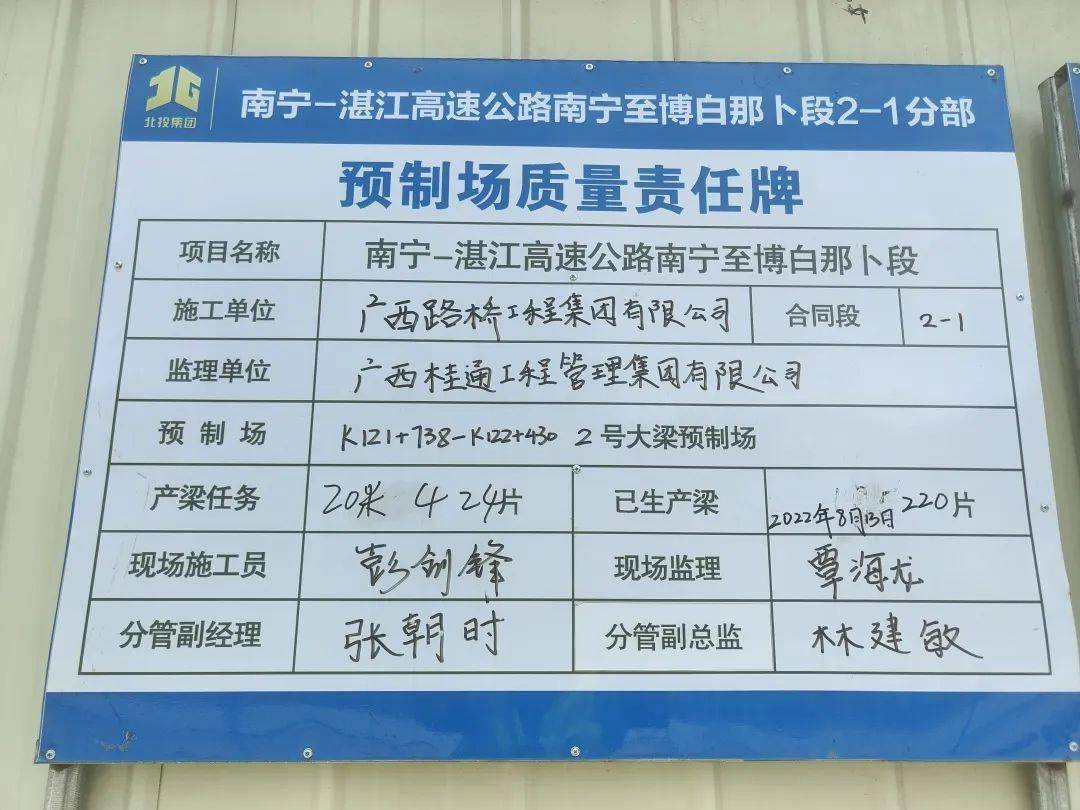 预制场质量责任牌"我们不但要做得好,也要做得快.