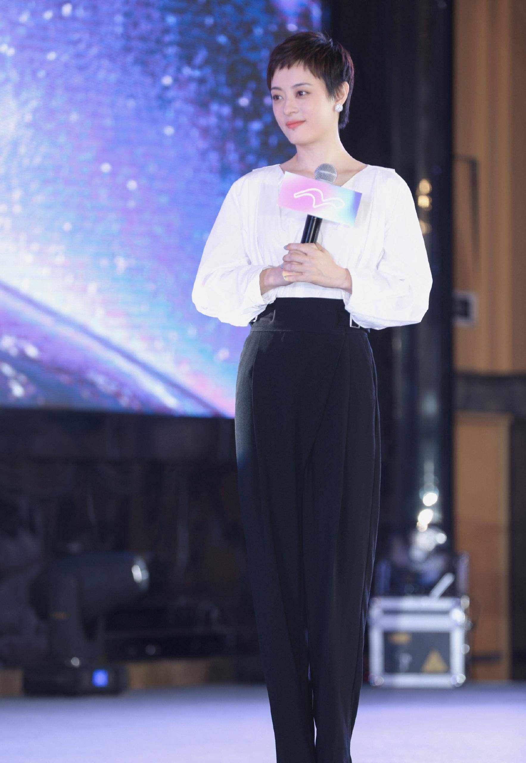 白色的v领衬衫与哈伦裤组合在一起,能够把人身材上的缺点通通掩藏住