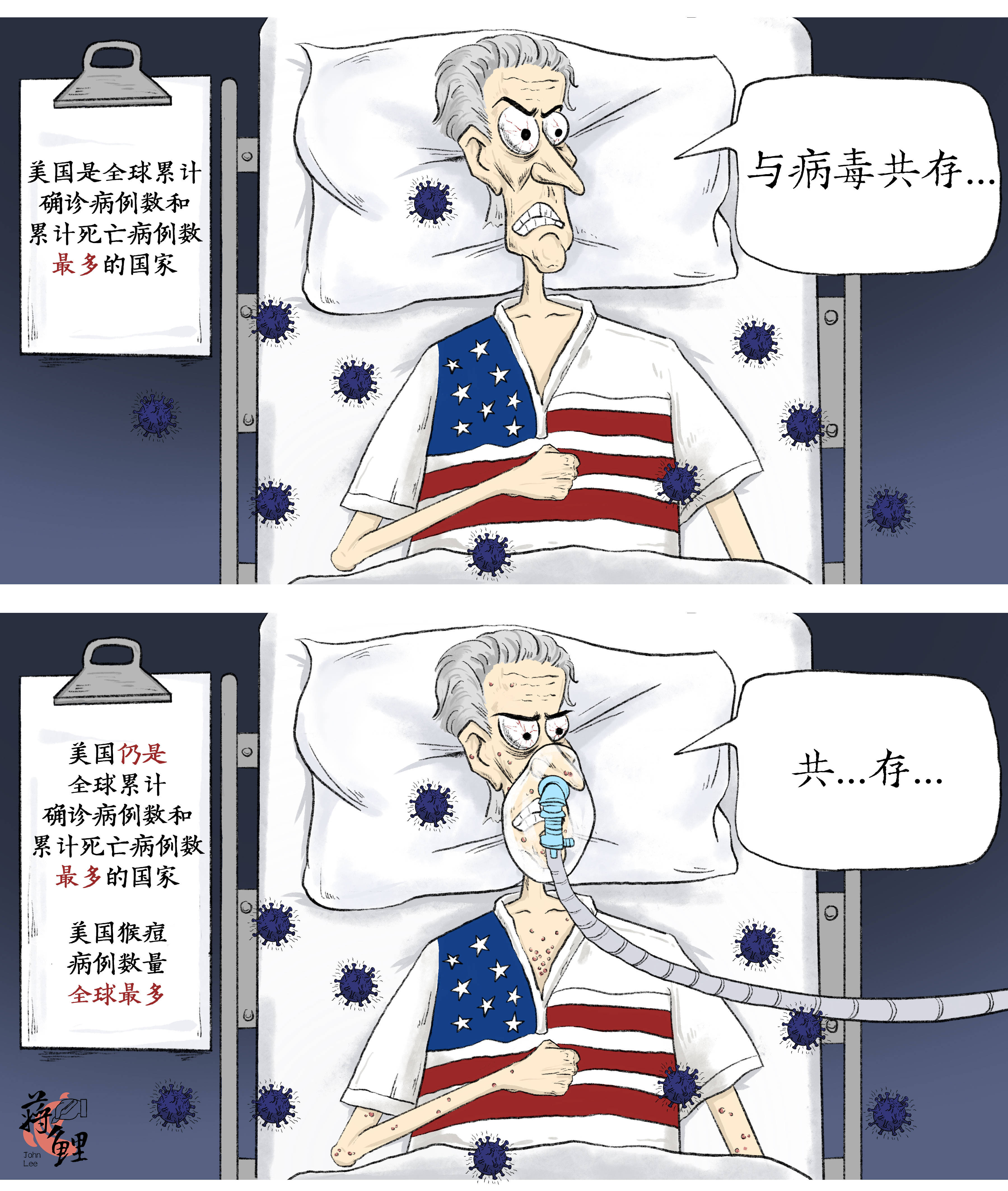 国外疫情漫画图片