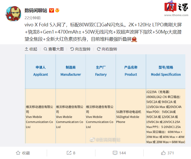 vivo X Fold S折叠屏通过3C认证_https://www.jinrisc.com_站长资讯_第1张