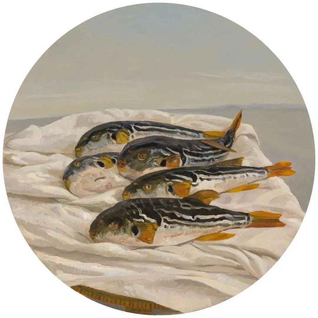 《河豚一》木板油画 直径61cm 2016图片来自网络 如涉侵权请及时联系