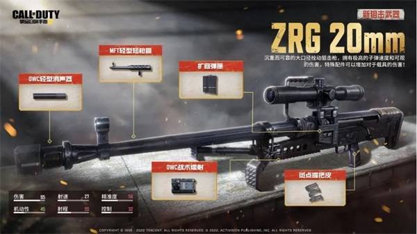 情报显示,zrg 20mm是一把拥有可观伤害的大口径栓动狙击枪,虽然沉重