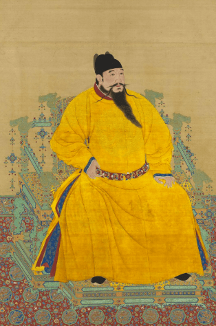 我们看永乐大帝的画像,龙椅和地毯的纹饰,依然是浓浓的落后的蒙古风.